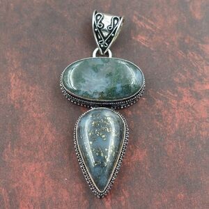 Large Statement Moss Agate 925 Silver Plated Pendant